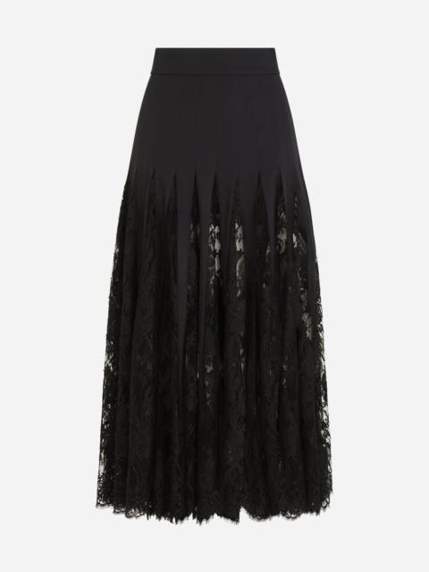 Charmeuse midi skirt with Chantilly lace inserts