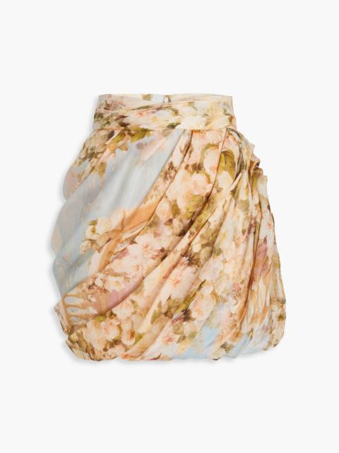 Zimmermann Draped floral-print linen and silk-blend gauze mini skirt