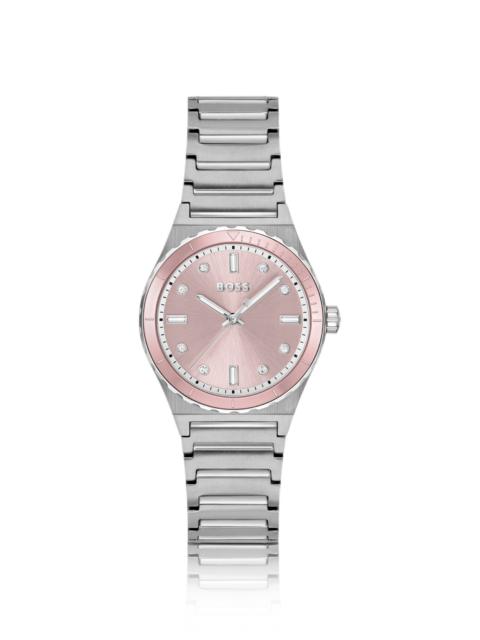 BOSS PINK-DIAL WATCH WITH CRYSTAL INDEXES AND LINK BRACELET