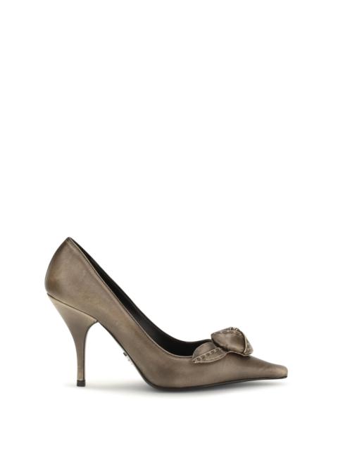 Prada Prada Leather Pumps with Rose Appliqué Tortora