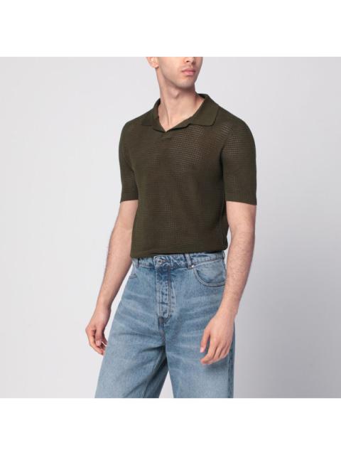 Tagliatore - Tagliatore Dark green perforated cotton polo shirt