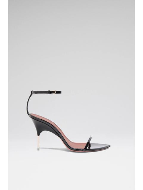Amina Muaddi BRUNA SANDAL 95 BLACK PATENT AND SHINY SILVER HEEL