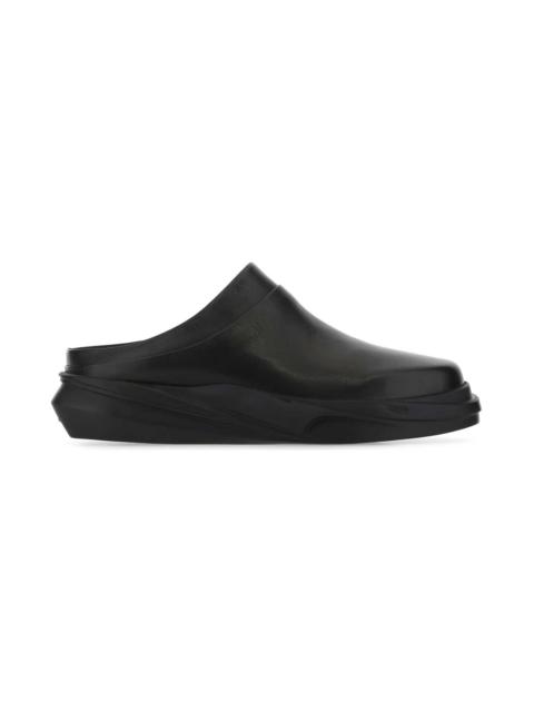 Black Leather Mono Slippers