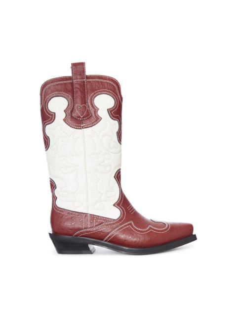 GANNI Ganni Women Two-Tone Leather Texan Boots With Decorative Embroidery