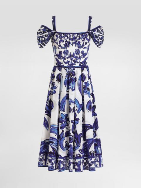 Majolica-print short poplin dress