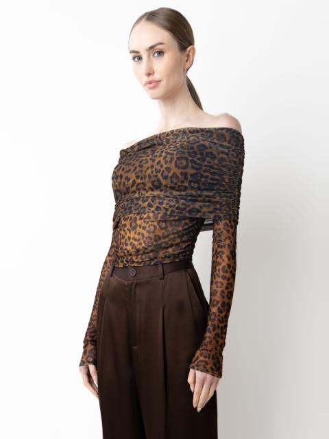 LAPOINTE Printed Mesh Off The Shoulder Top