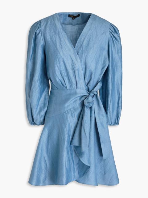 maje Draped linen-blend mini wrap dress