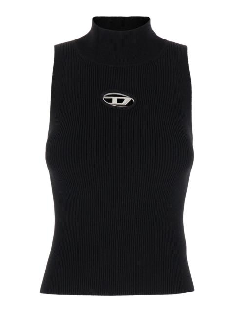 Diesel Women Black Tank Top With D Logo Cut-Out In Ribbed Jersey Woman