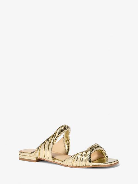 MICHAEL KORS Kiana Metallic Snake Embossed Leather Sandal