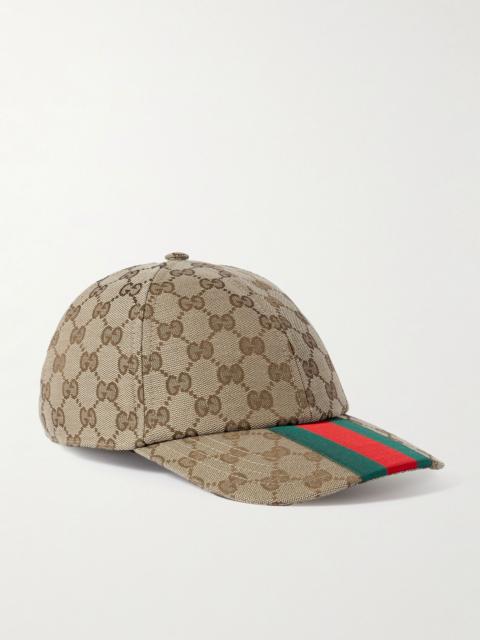 GUCCI Webbing-Trimmed Monogrammed Canvas Baseball Cap Brown