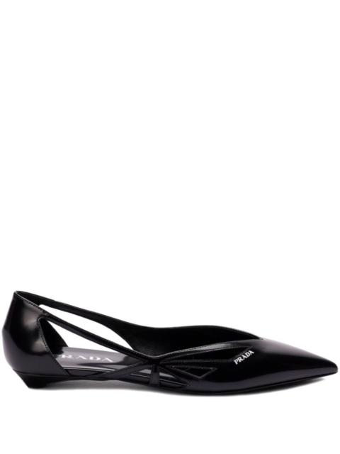Prada Prada Women Brushed Leather Cut-Out Ballerinas