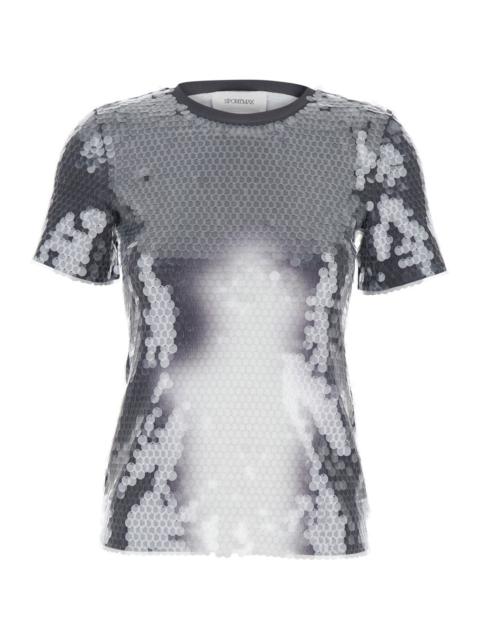 Sportmax Sportmax Women Grey T-Shirt With All-Over Applied Sequins In Tech Fabric Woman