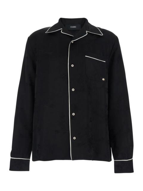 AMIRI Amiri Men Black Shirt With Cuban Collat And Tone-On-Tone Floral Embroidery In Viscose Man