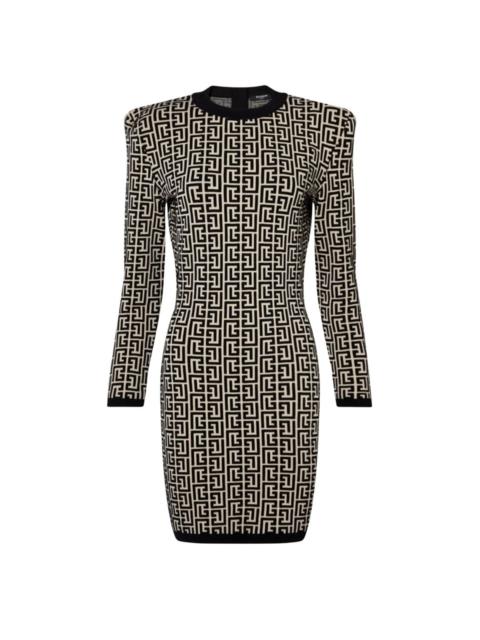 Balmain Monogram Jacquard Wool Blend Minidress