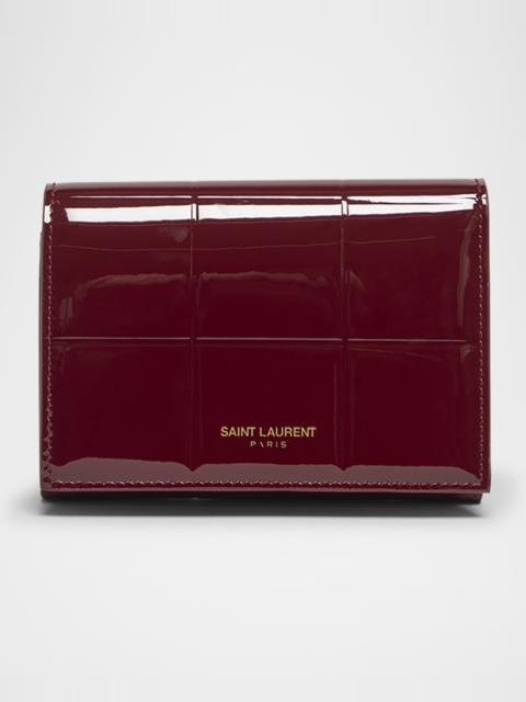 Slim Trifold Wallet in Patent Quilted Leather