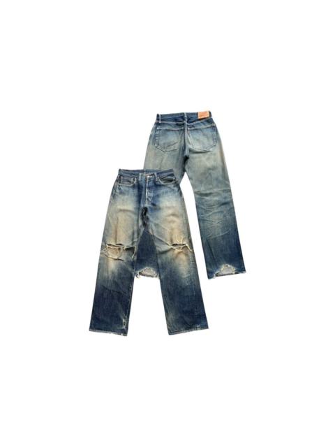 Archival Clothing - Vtg DENIME Japan Distressed Baggy Selvedge Denim Jeans 31x32