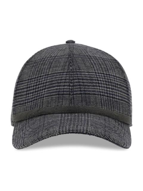 Brunello Cucinelli Prince Of Wales Fabric Baseball Hat With Shiny Band