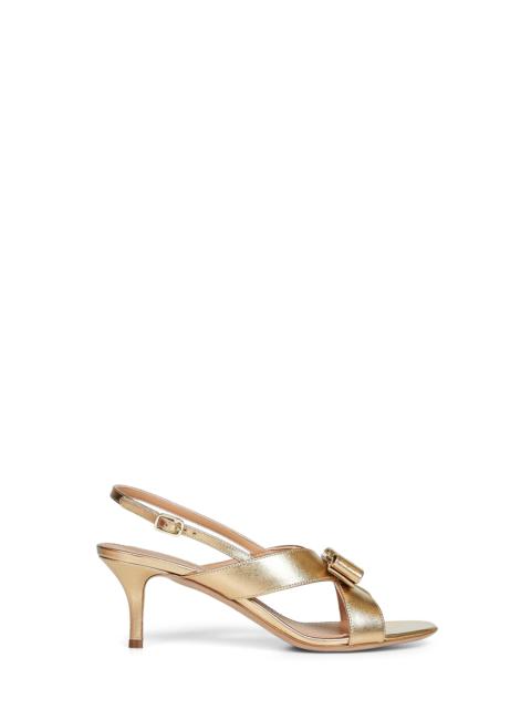 FERRAGAMO Ferragamo Women Gold Laminated Nappa Leather Rima Vara Bow Sandals