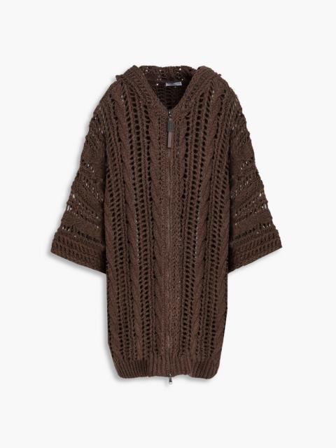 Brunello Cucinelli Bead-embellished open-knit jute-blend hooded cardigan