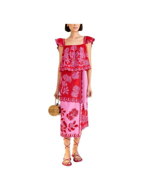 FARM RIO FARM Rio Palm Tree Richilieu Linen-Blend Blouse