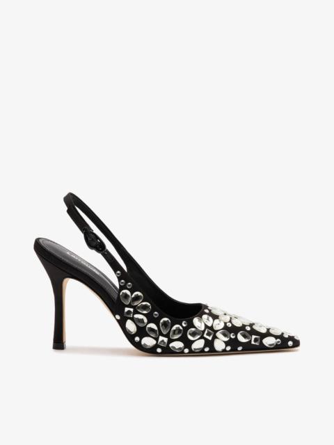 Larroudé Carine Crystal Pump In Black Satin