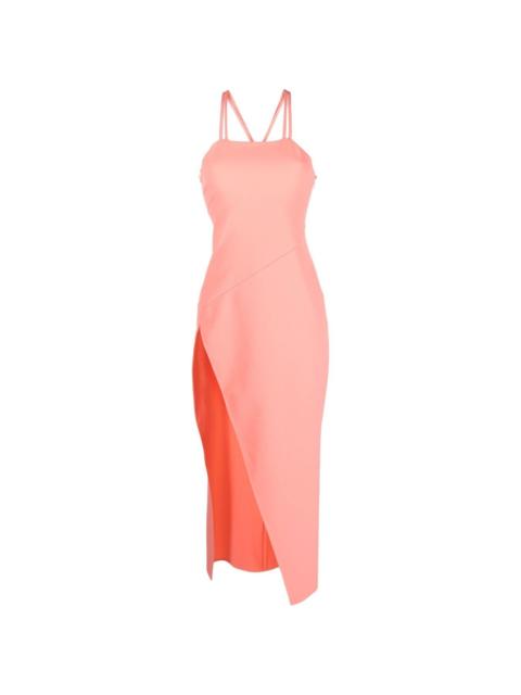THE ATTICO Fujiko double-strap asymmetric midi dress