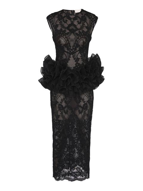 Zimmermann Crush Ruffled Lace Peplum Midi Dress black