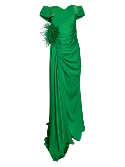 Other Designers Off Shoulder Boat Neck Green Cocktail Prom Dress