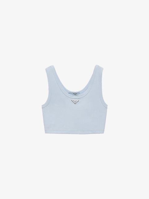 Logo-plaque cropped slim-fit cotton tank top