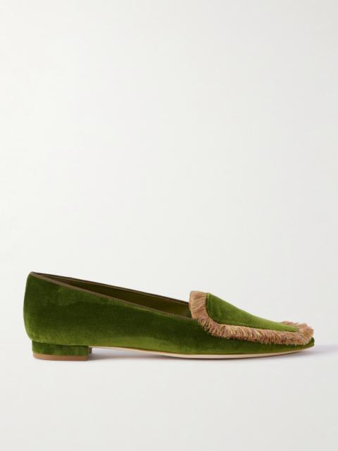 Manolo Blahnik Agofran Fringed Velvet Loafers