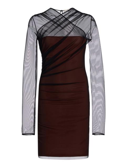 NENSI DOJAKA Draped Tulle Mini Dress brown