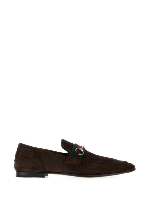 GUCCI Gucci Men Chocolate Suede Gucci Come Loafers