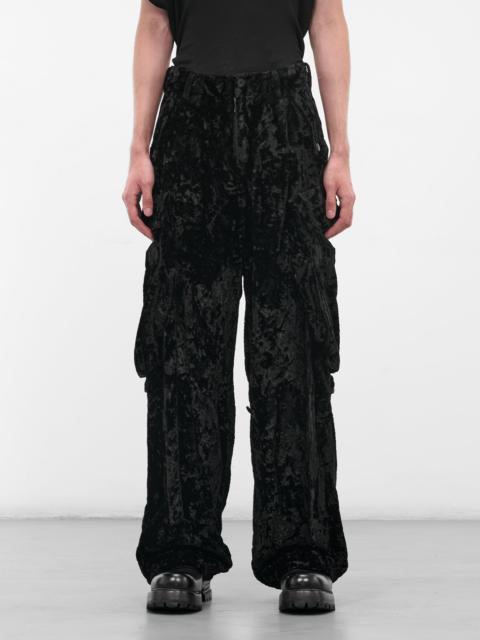 Julius Black Crushed Velvet Cargo Pants