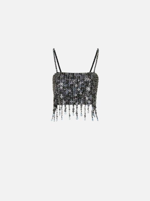 PINKO TOP WITH SEQUINS AND CRYSTALS
