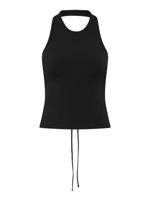 ST. AGNI Tie-Detailed Organic-Cotton Jersey Top black