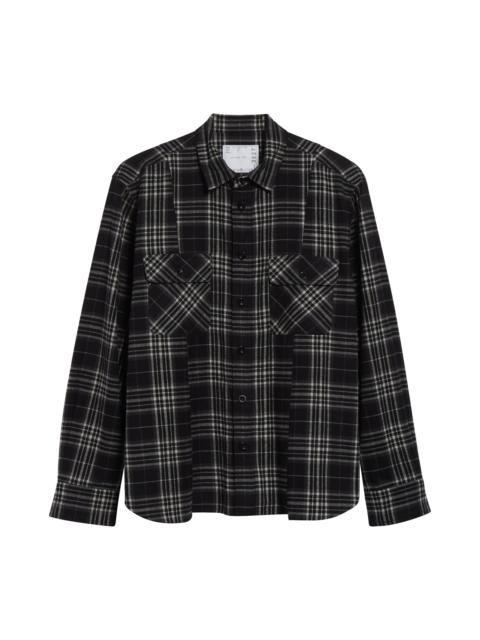 sacai Sacai Plaid Cotton Flannel Button-Up Shirt in Black at Nordstrom