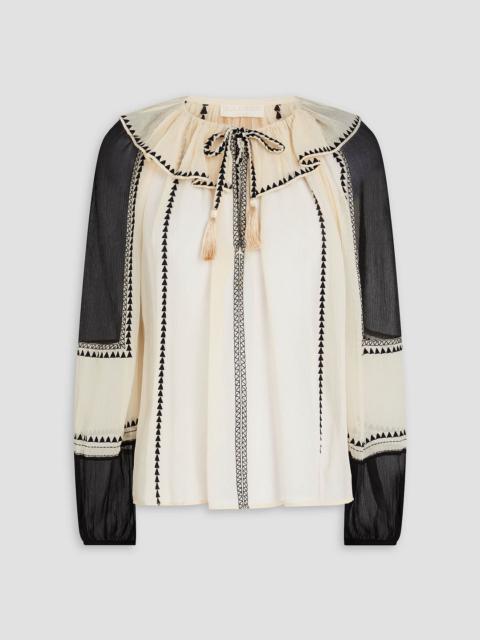ULLA JOHNSON Lenore embroidered silk-crepon blouse