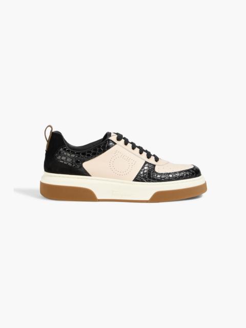 FERRAGAMO Cassina smooth and croc-effect leather sneakers