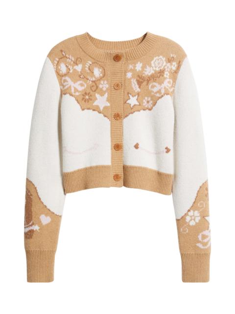 LoveShackFancy LoveShackFancy Leyah Jacquard Detail Wool Blend Cardigan in Prairie Sand at Nordstrom