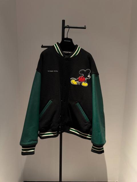 NUMBER (N)INE Number Nine Supreme 25FW Week 8 Mickey Mouse Leather Sleeve Baseball Jacket
