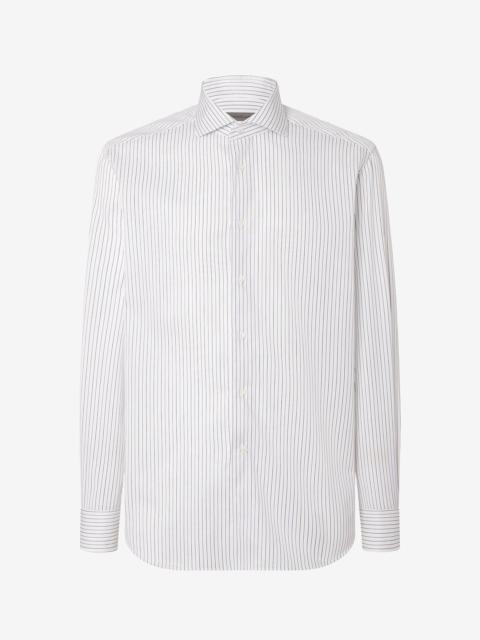 CORNELIANI White cotton twill shirt with Blue stripes
