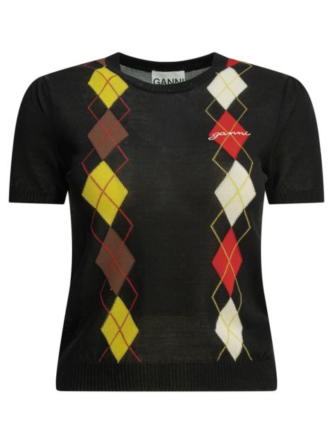 GANNI Ganni Argyle Crewneck Sweater Black