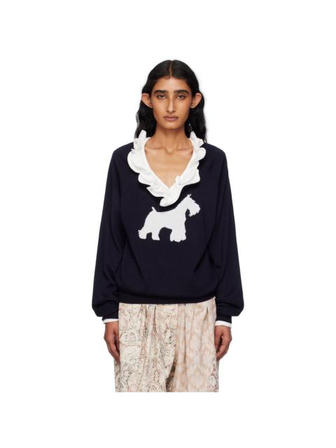 OPEN YY Navy Dog Graphic Knit Sweater