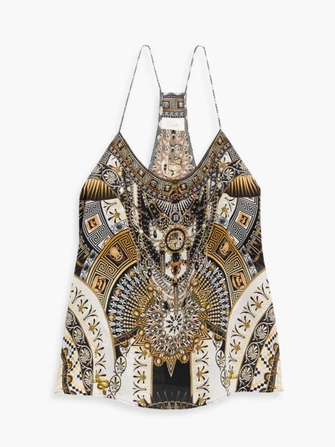 CAMILLA Crystal-embellished printed silk crepe de chine top