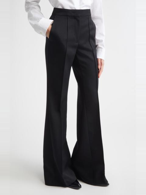 Jil Sander Jil Sander Pintucked Wool Grain de Poudre Flare Trousers in Black at Nordstrom