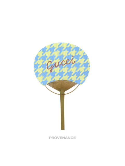 GUCCI Gucci Logo Bamboo Hand Fan - Houndstooth Yellow Blue