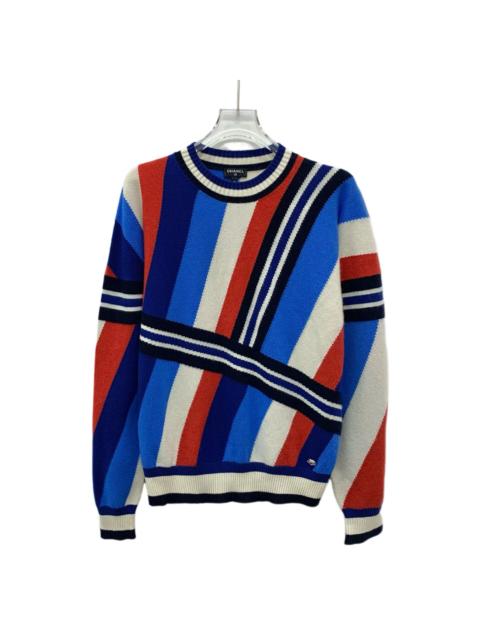 CHANEL Chanel Color-Blocked Striped Cotton Crew Neck Long Sleeve Knit Sweater