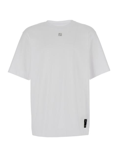 FENDI Fendi Men White Crewneck T-Shirt With Ff Plaque On The Front In Cotton Man