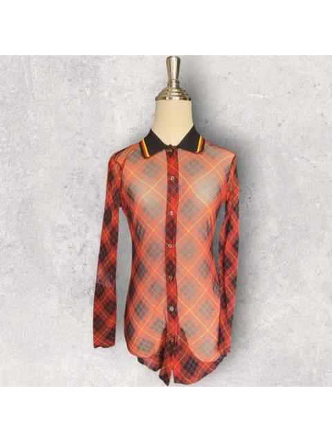 Jean Paul Gaultier Vintage JPG Sheer Mesh Red Plaid Buttons Up Shirt