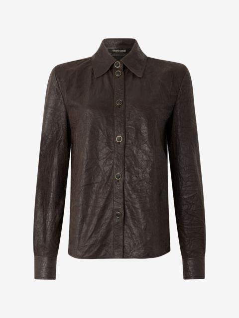 Roberto Cavalli Dark Brown Leather Shirt